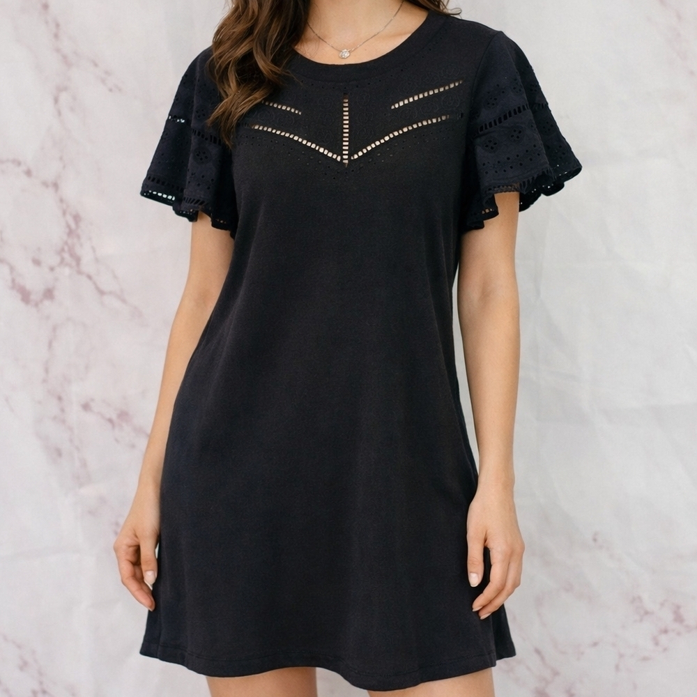Parker Black Dress with Lace Sleeves